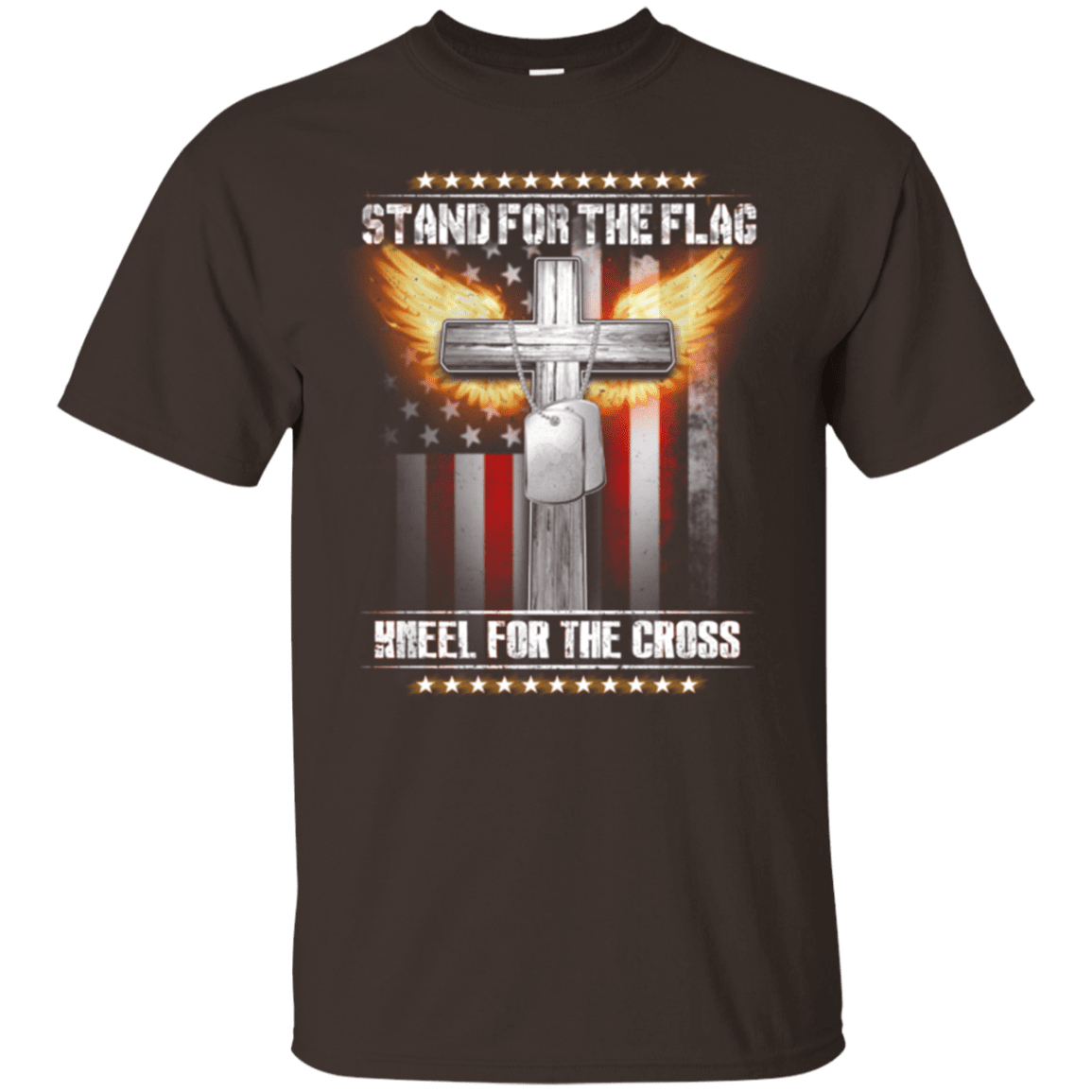 Military T-Shirt "Stand For The Flag Kneel For The Cross"-TShirt-General-Veterans Nation