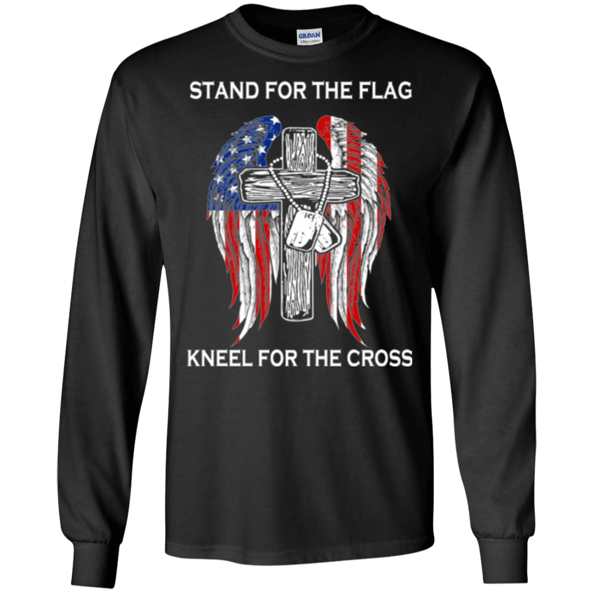 Military T-Shirt "Stand For The Flag Kneel For The Cross"-TShirt-General-Veterans Nation
