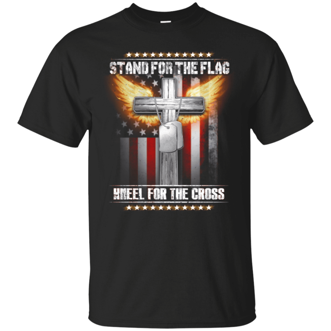 Military T-Shirt "Stand For The Flag Kneel For The Cross"-TShirt-General-Veterans Nation