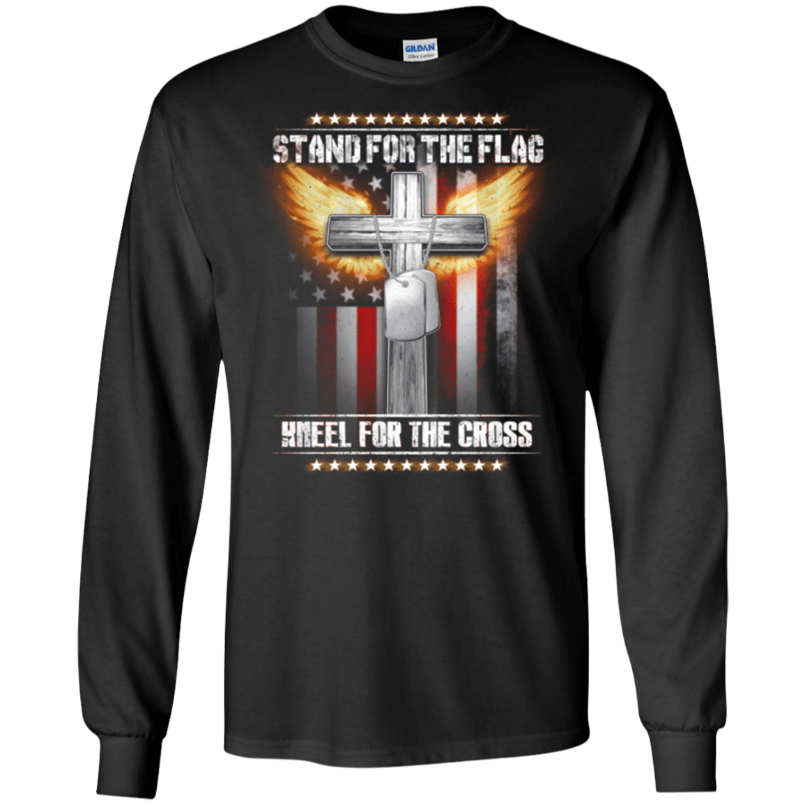 Military T-Shirt "Stand For The Flag Kneel For The Cross"-TShirt-General-Veterans Nation