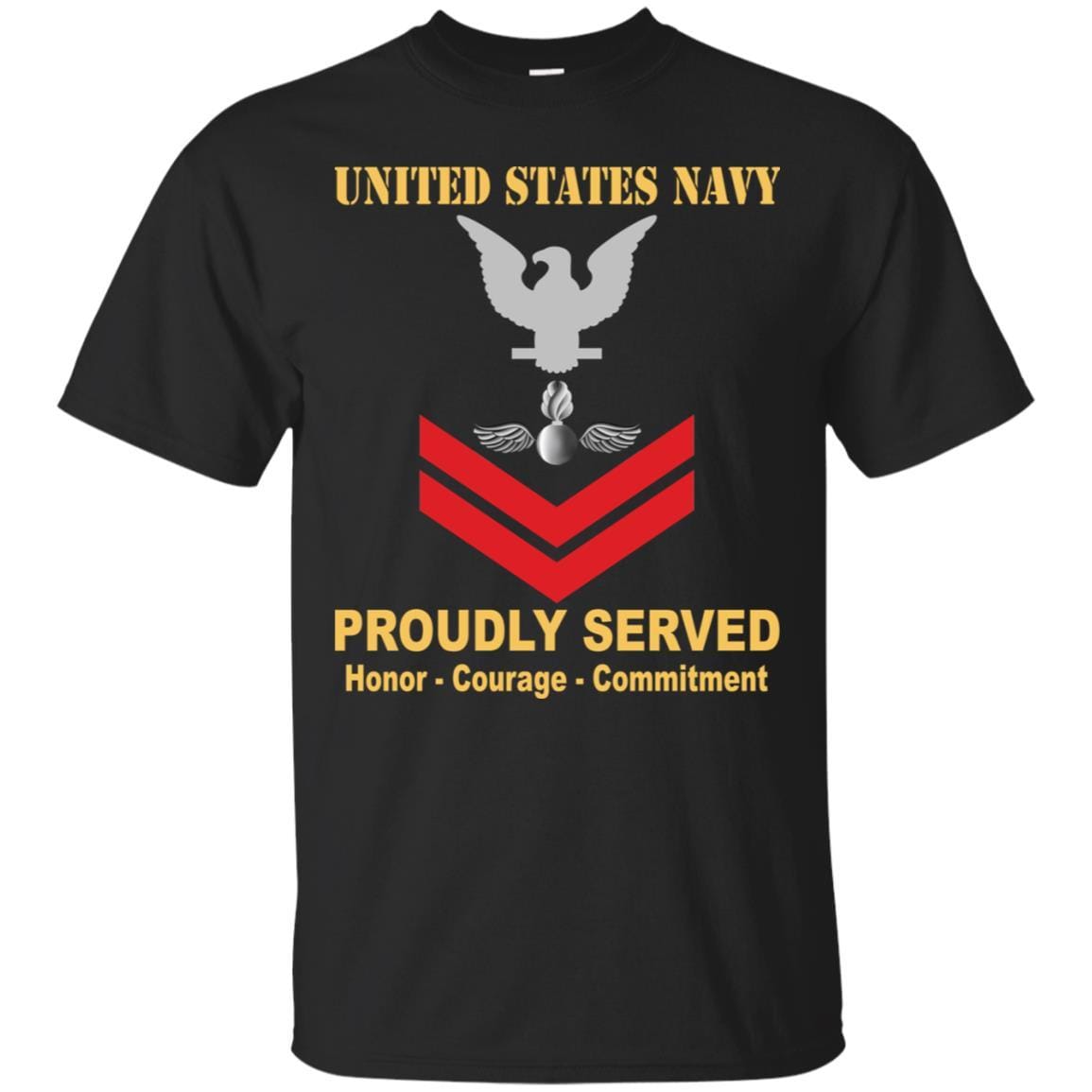 Navy Aviation Ordnanceman Navy AO E-5 Rating Badges Proudly Served T-Shirt For Men On Front-TShirt-Navy-Veterans Nation