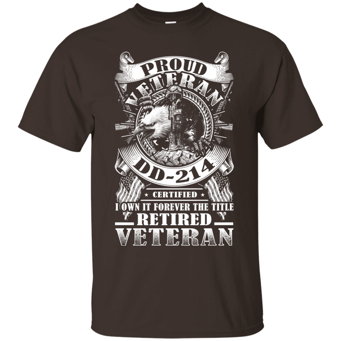 Military T-Shirt "Proud Veteran DD 214 with Title Retired Veteran" Front-TShirt-General-Veterans Nation