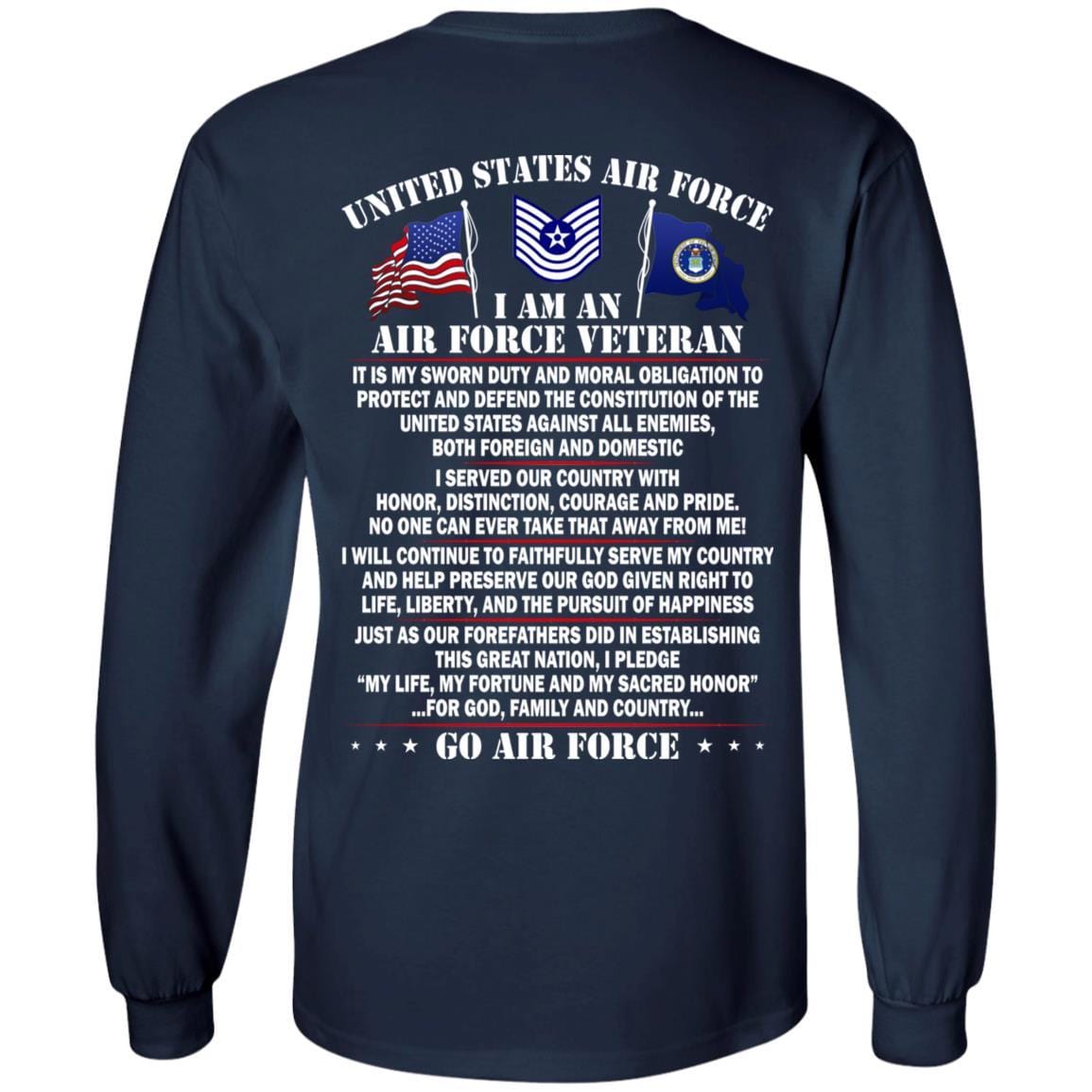 US Air Force E-7 Old Style Rank - Go Air Force T-Shirt On Back-TShirt-USAF-Veterans Nation