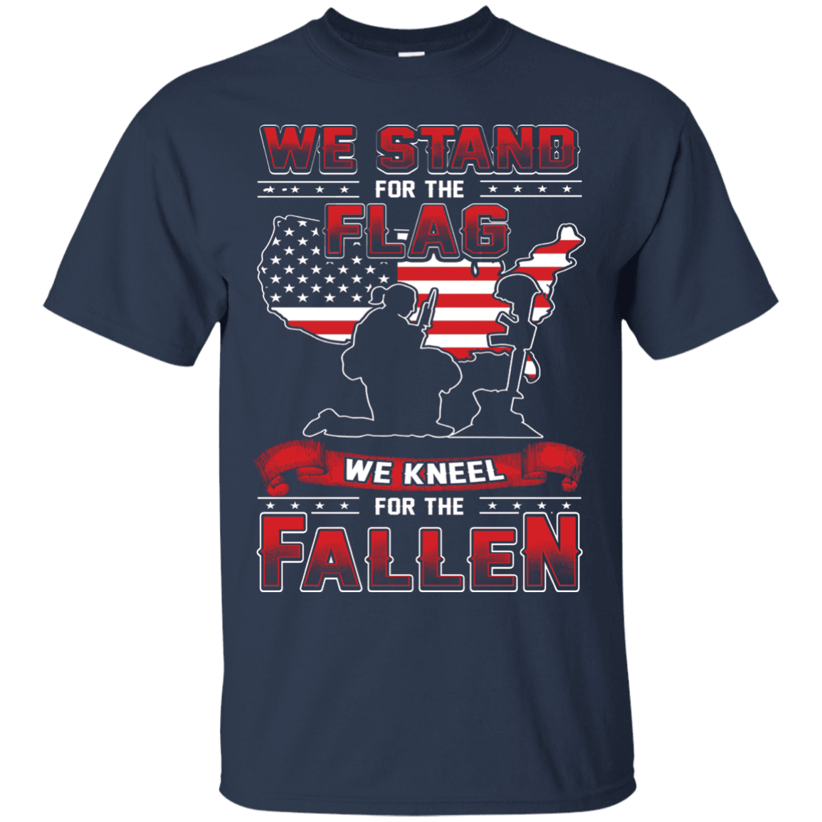 Military T-Shirt "Stand For The Flag, Kneel For The Fallen Female Veterans" Front-TShirt-General-Veterans Nation