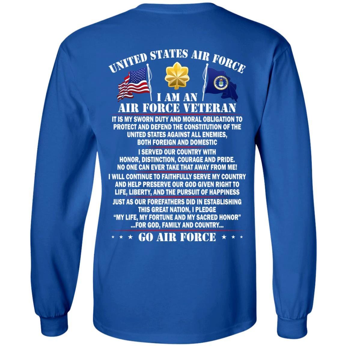 US Air Force O-4 Major Maj O4 Field Officer Ranks - Go Air Force T-Shirt On Back-TShirt-USAF-Veterans Nation