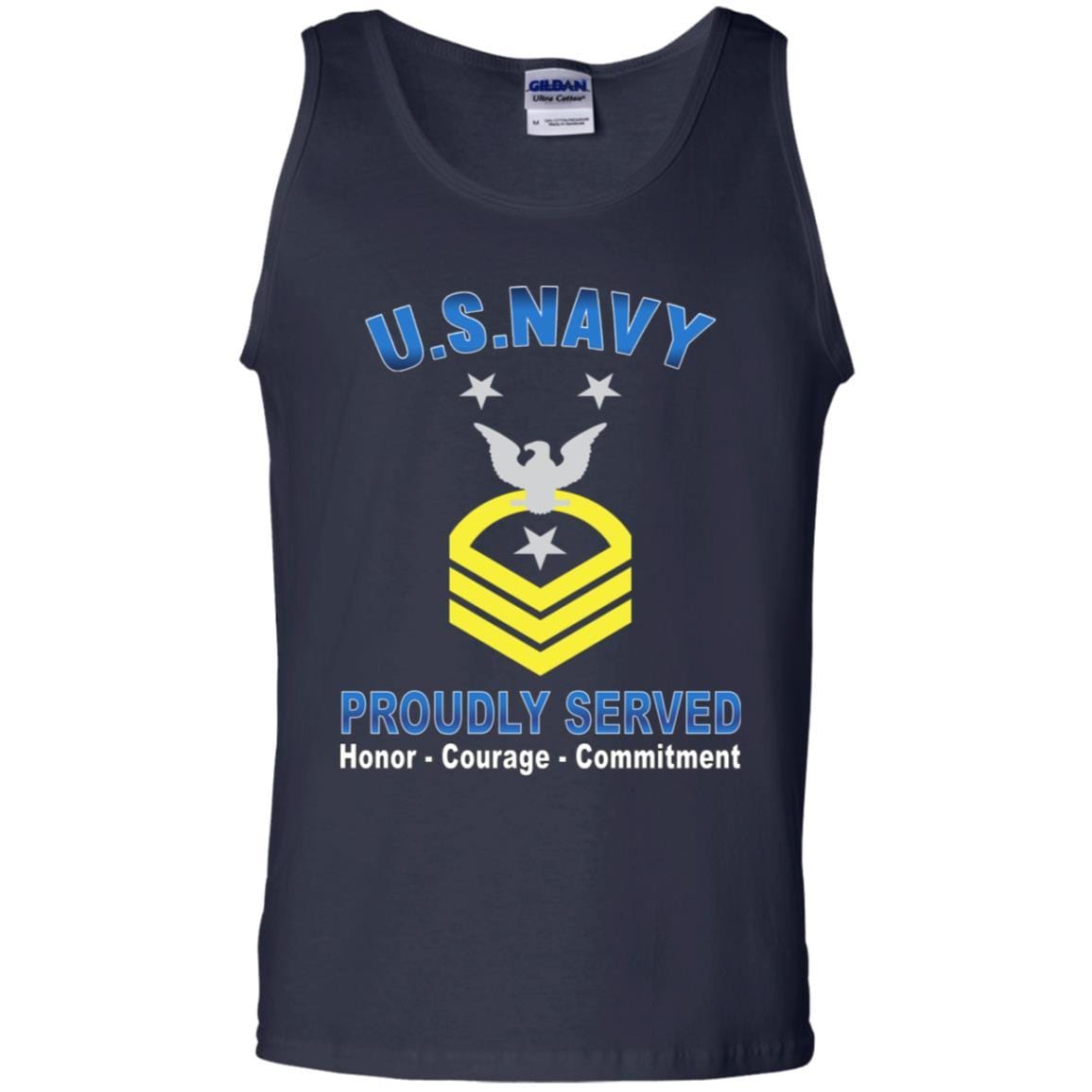 US Navy E-9 Command Master Chief Petty Officer E9 CMDCM Senior Enlisted Advisor Collar Device Proudly Served T-Shirt On Front-Apparel-Veterans Nation