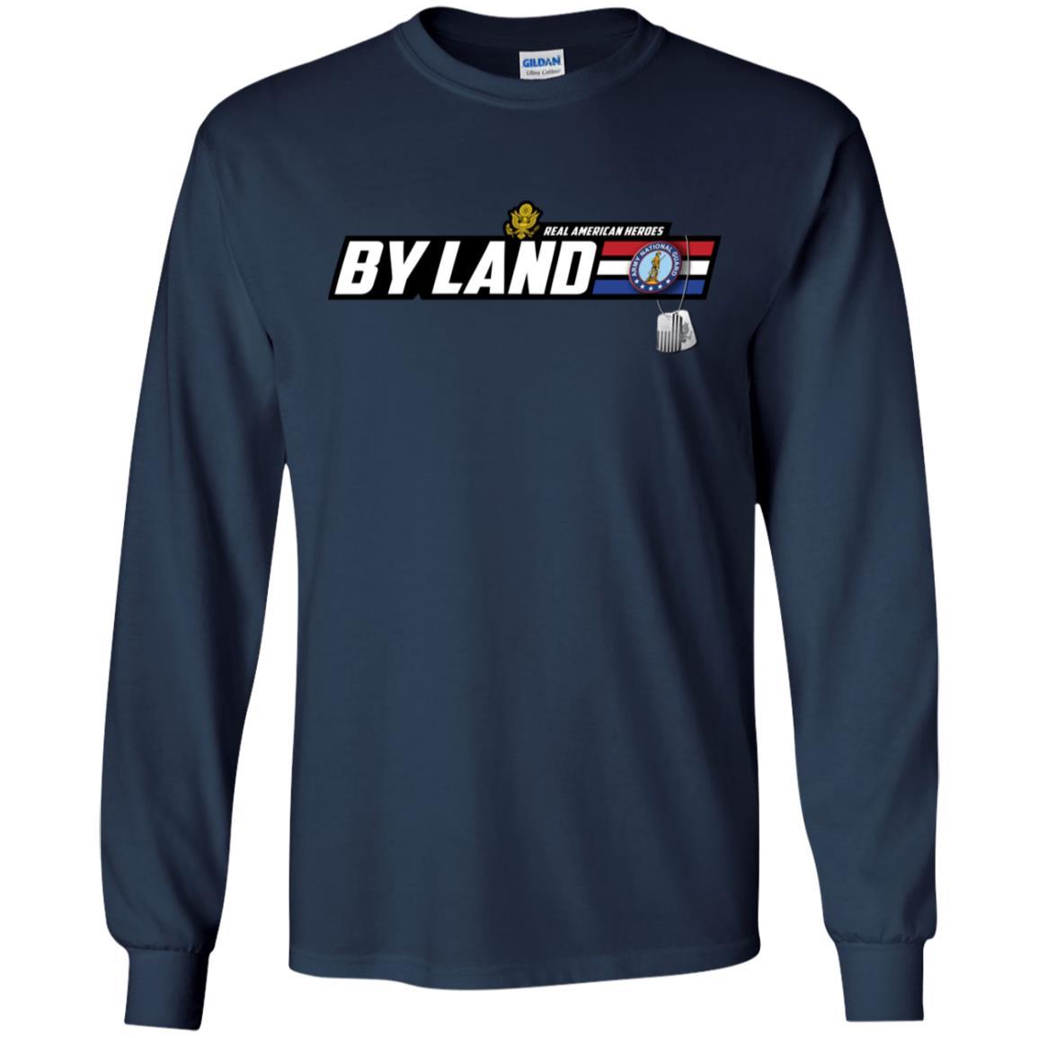 US Army T-Shirt "National Guard Real American Heroes By Land" On Front-TShirt-Army-Veterans Nation