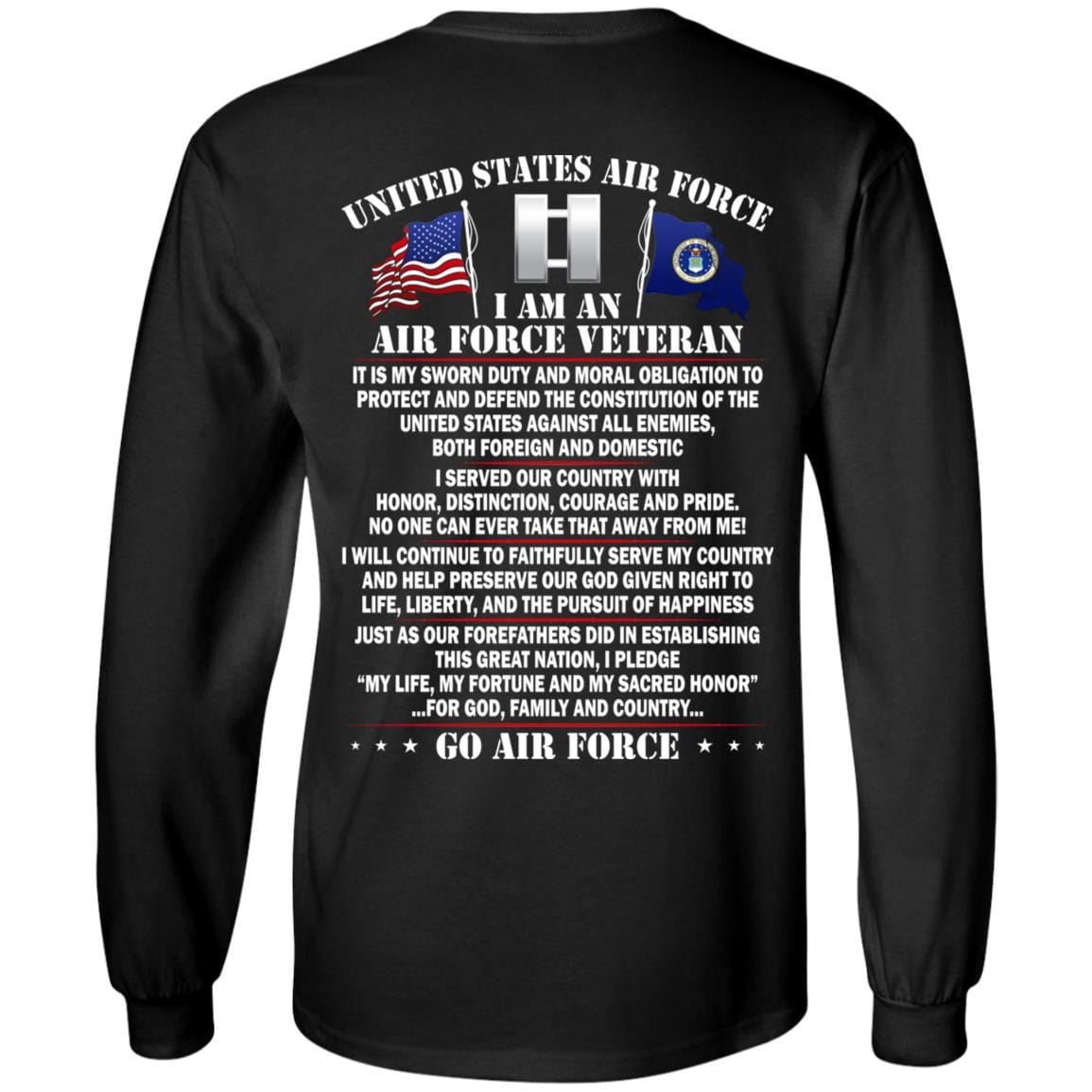 US Air Force O-3 Captain Capt O3 Commissioned Officer Ranks - Go Air Force T-Shirt On Back-TShirt-USAF-Veterans Nation