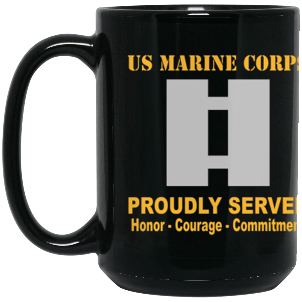 USMC O-3 Captain O3 Capt O3 Commissioned Officer Ranks Proudly Served Core Values 15 oz. Black Mug-Drinkware-Veterans Nation