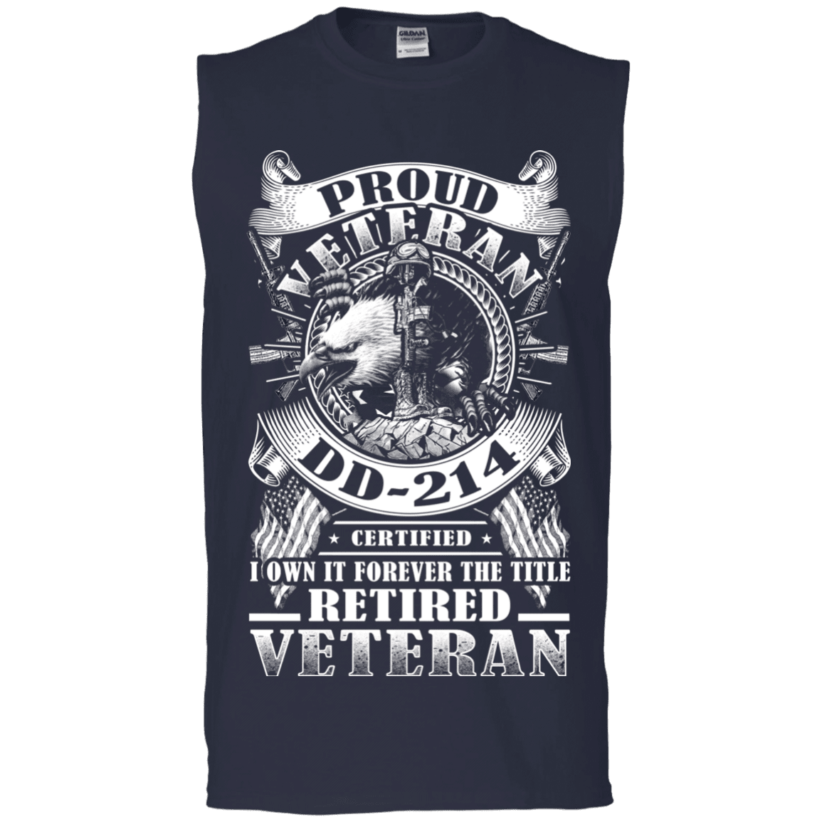 Military T-Shirt "Proud Veteran DD 214 with Title Retired Veteran" Front-TShirt-General-Veterans Nation