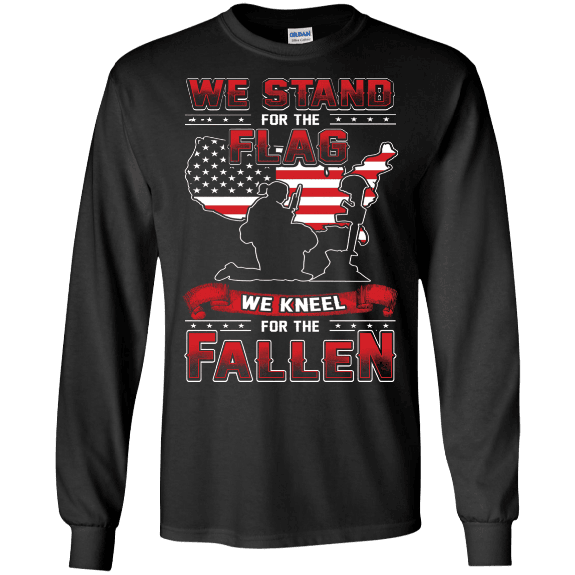 Military T-Shirt "Stand For The Flag, Kneel For The Fallen Female Veterans" Front-TShirt-General-Veterans Nation