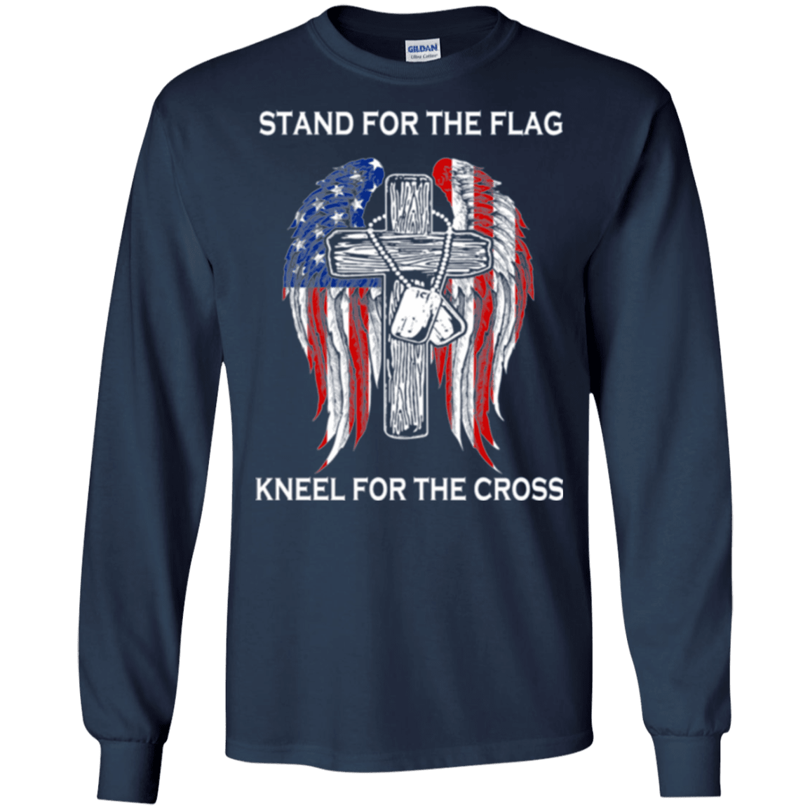 Military T-Shirt "Stand For The Flag Kneel For The Cross"-TShirt-General-Veterans Nation