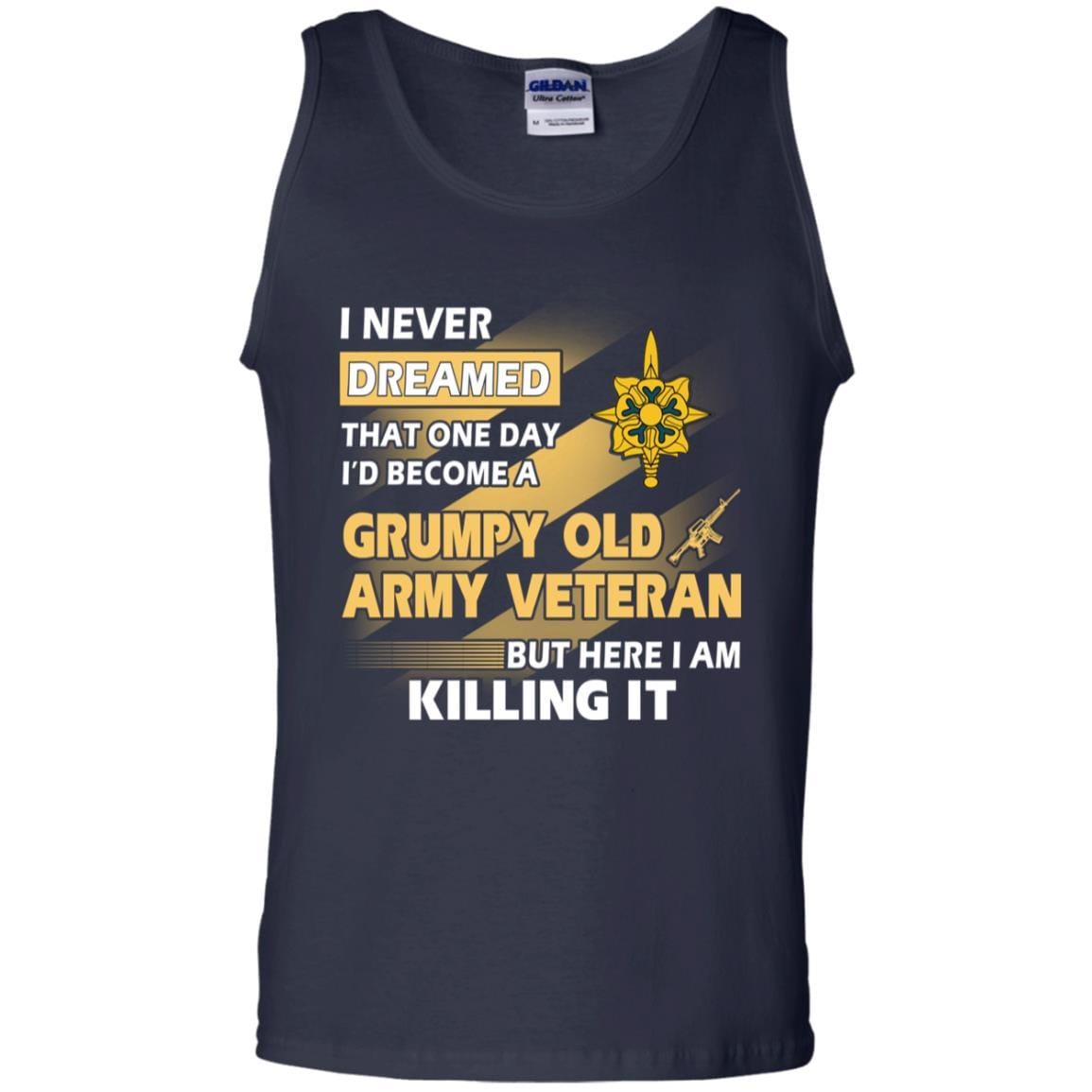 US Army T-Shirt "Military Intelligence Branch Grumpy Old Veteran" On Front-TShirt-Army-Veterans Nation