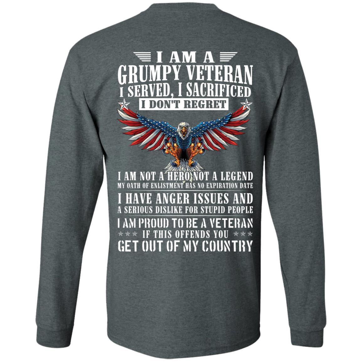 Military T-Shirt "I Am A Grumpy Veteran - Get Out Of My Country Men" On Back-TShirt-General-Veterans Nation