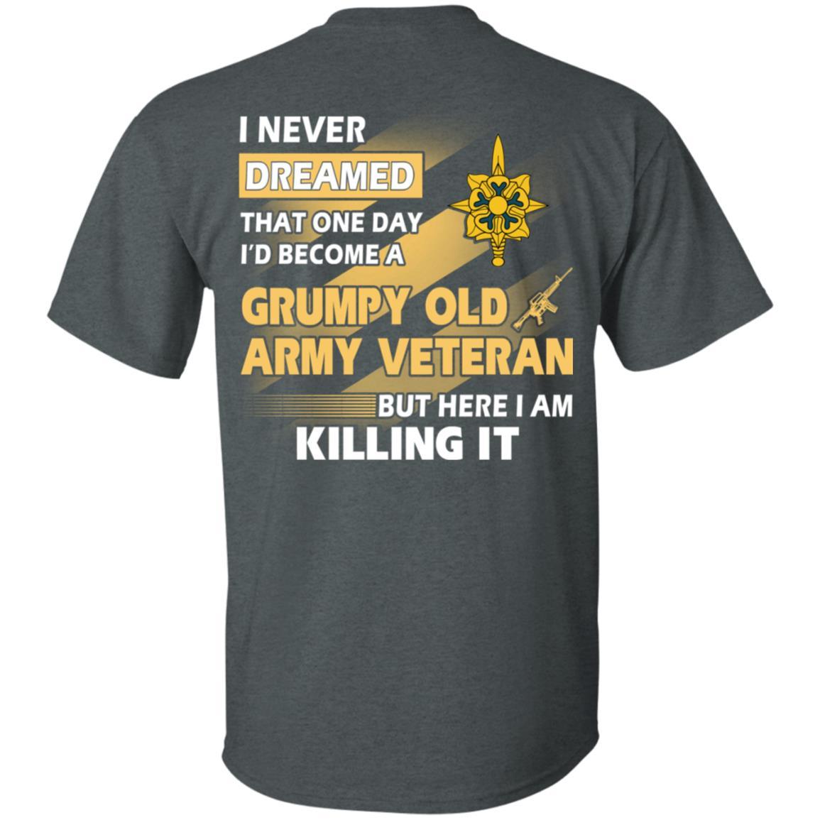 US Army T-Shirt "Military Intelligence Branch Grumpy Old Veteran" On Back-TShirt-Army-Veterans Nation