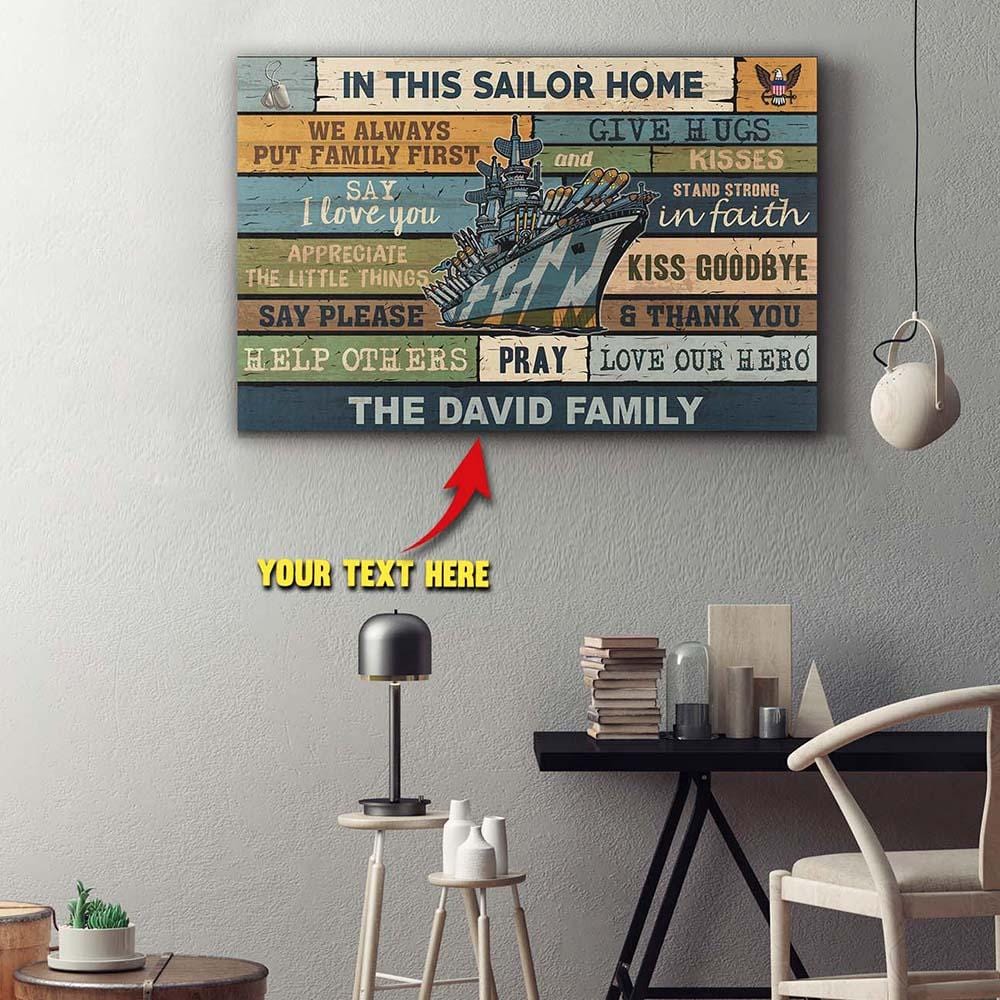 Personalized Canvas - In This Sailor Home - Customize Your Family Name-Canvas-Personalized-Navy-Logo-Veterans Nation