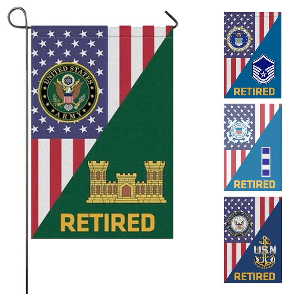 US Military Insignia Retired With America Flag Garden Flag/Yard Flag 12 Inch x 18 Inch Twin-Side Printing-GDFlag-AllBranch-Veterans Nation