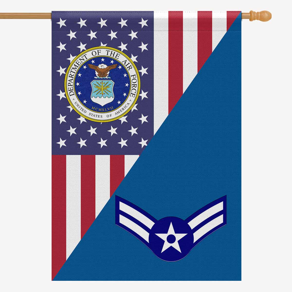 US Air Force E-3 Airman First Class A1C House Flag 28 inches x 40 inches Twin-Side Printing-HouseFlag-USAF-Ranks-Veterans Nation