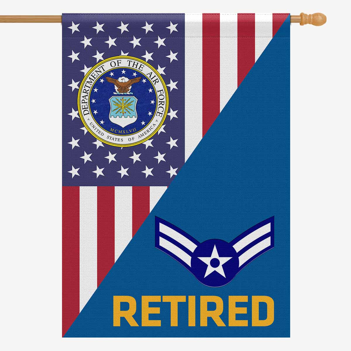 US Air Force E-3 Airman First Class A1C Retired House Flag 28 inches x 40 inches Twin-Side Printing-HouseFlag-USAF-Ranks-Veterans Nation