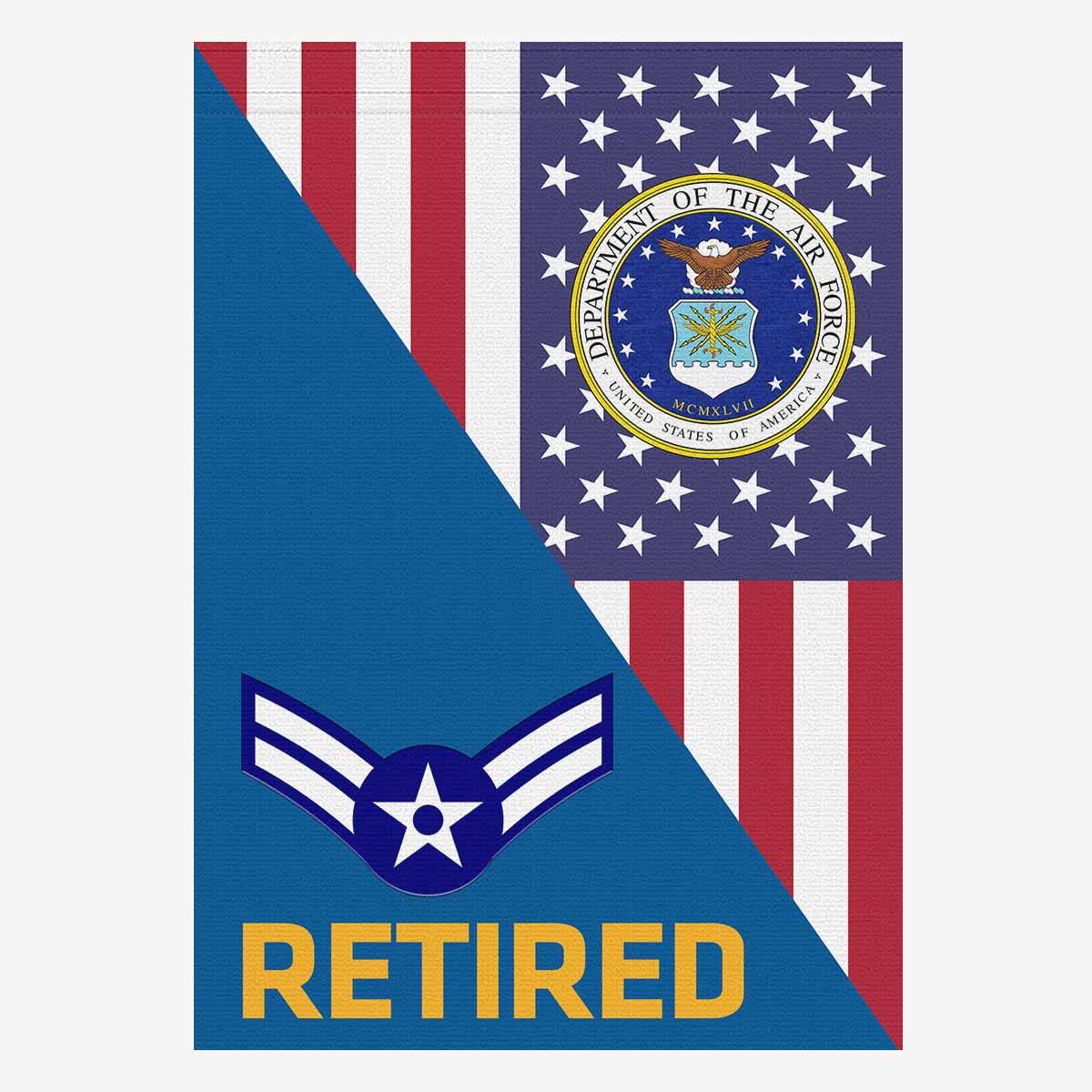 US Air Force E-3 Airman First Class A1C Retired House Flag 28 inches x 40 inches Twin-Side Printing-HouseFlag-USAF-Ranks-Veterans Nation