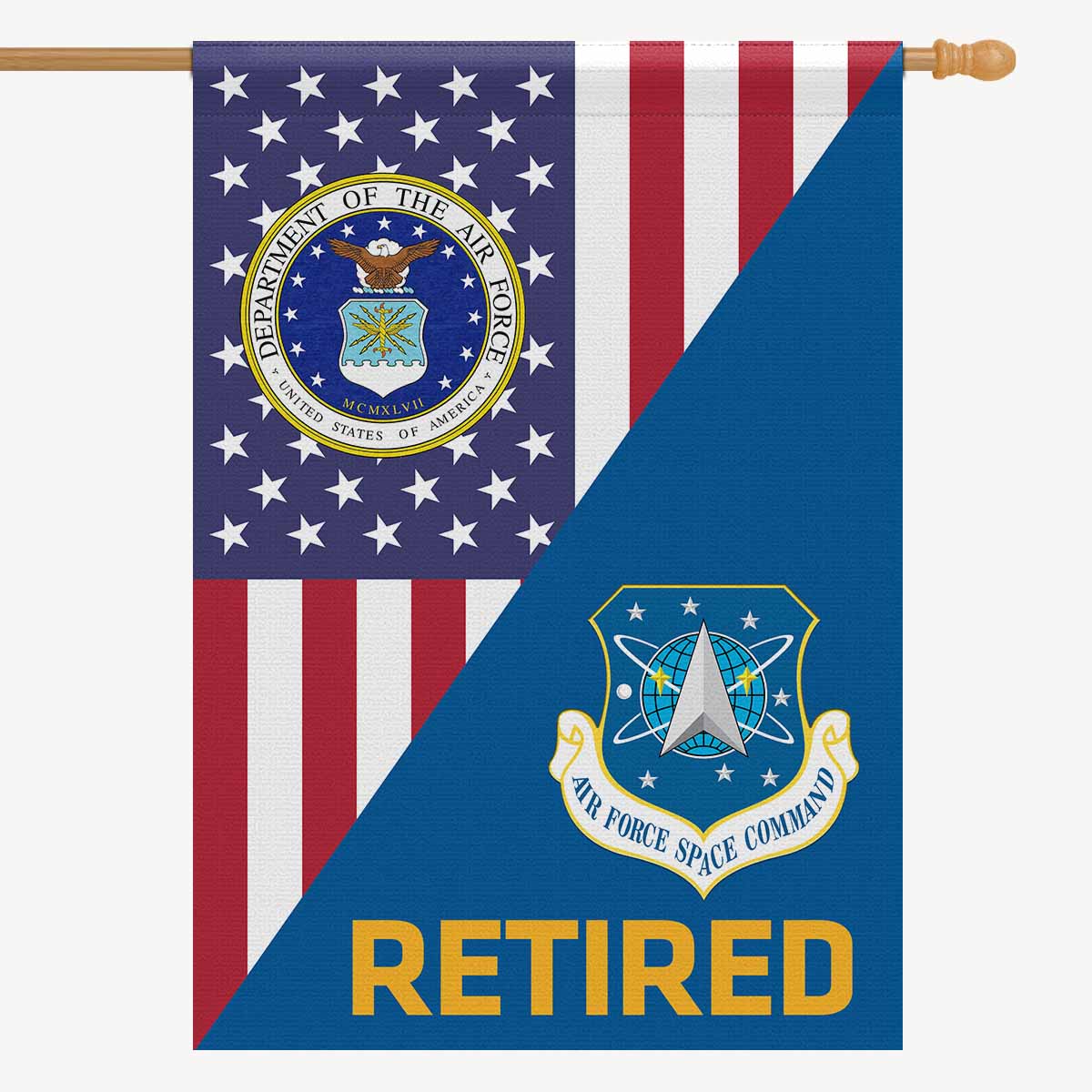 US Air Force Space Command Retired House Flag 28 inches x 40 inches Twin-Side Printing-HouseFlag-USAF-Shield-Veterans Nation
