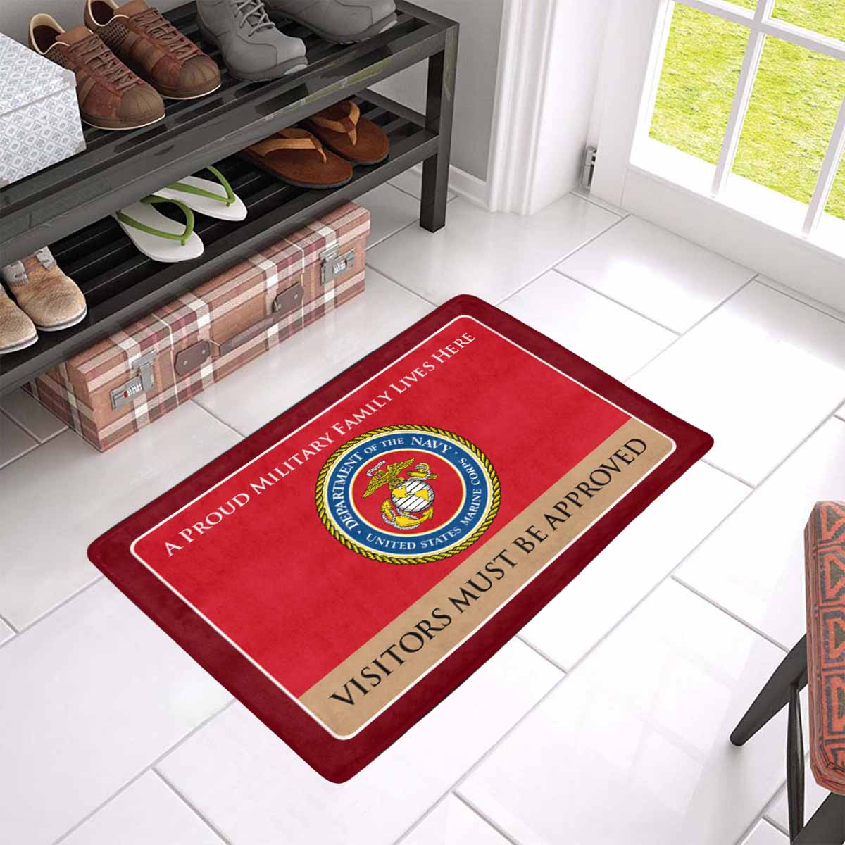 Proud Military Family USMC Doormat -Visitors must be approved-Doormat-USMC-Logo-Veterans Nation