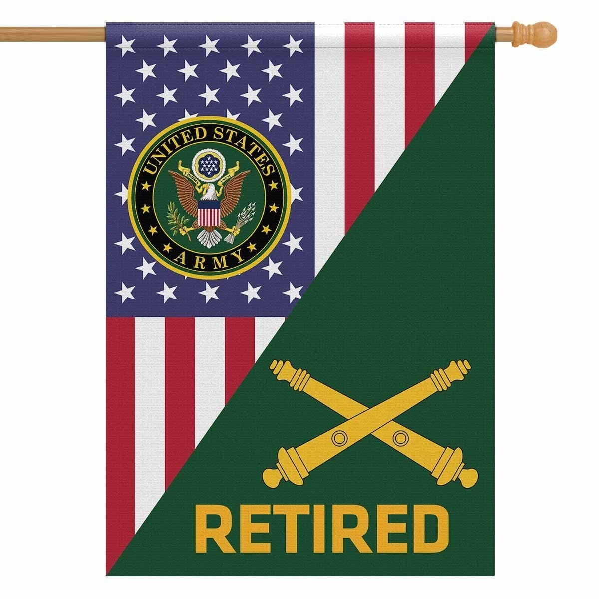 US Army Retired Insignia With America Flag House Flag 28 Inch x 40 Inch Twin-Side Printing-HouseFlag-Army-Veterans Nation