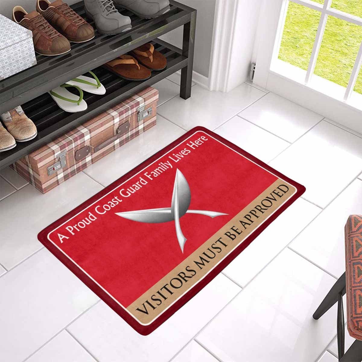 US Coast Guard Yeoman YN Logo Family Doormat - Visitors must be approved (23.6 inches x 15.7 inches)-Doormat-USCG-Rate-Veterans Nation