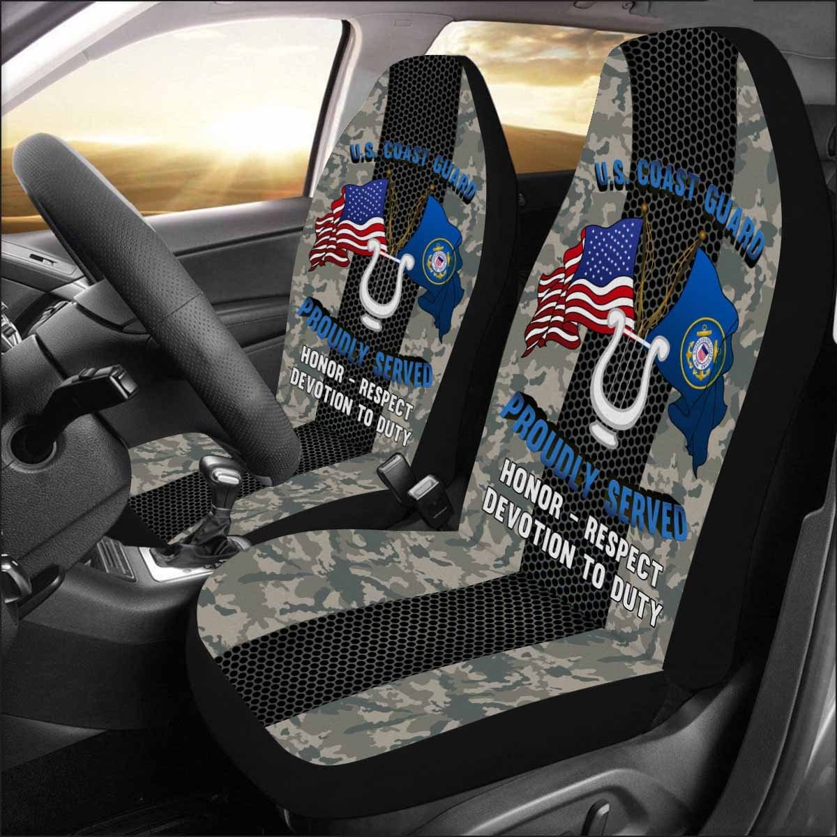 US Coast Guard Musician MU Logo Proudly Served - Car Seat Covers (Set of 2)-SeatCovers-USCG-Rate-Veterans Nation