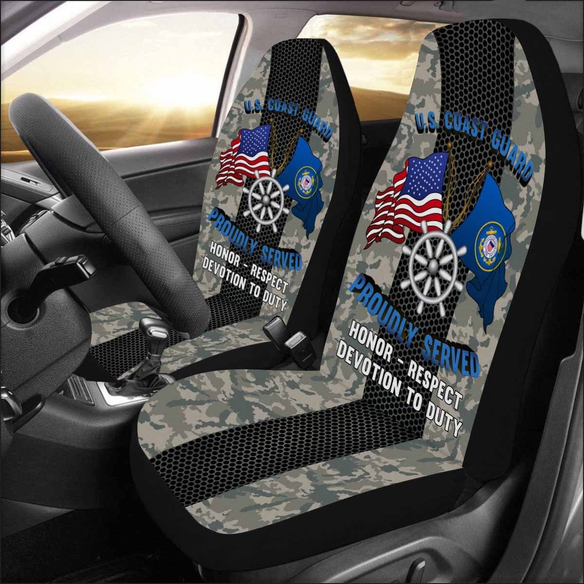 US Coast Guard Quartermaster QM Logo Proudly Served - Car Seat Covers (Set of 2)-SeatCovers-USCG-Rate-Veterans Nation