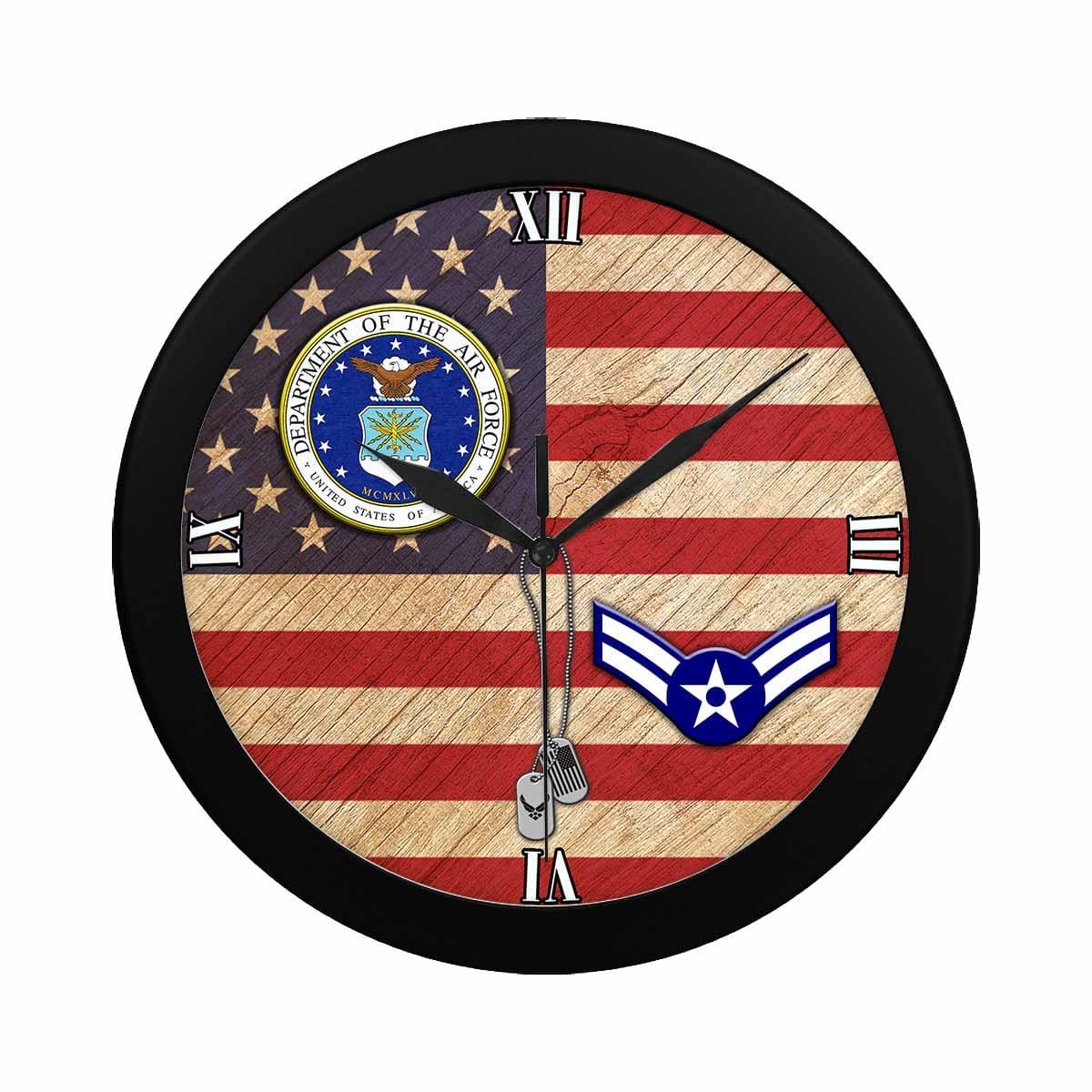 US Air Force E-3 Airman First Class A1C E3 Ranks Enlisted Airman Wall Clock-WallClocks-USAF-Ranks-Veterans Nation