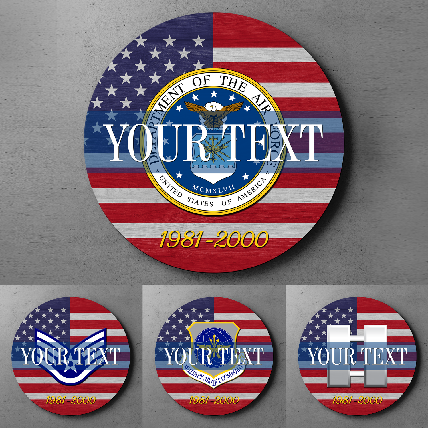 Custom Round Wood Sign, USA Flag With Military Ranks/Insignia - Personalized Name & Ranks-Round Sign-Veterans Nation