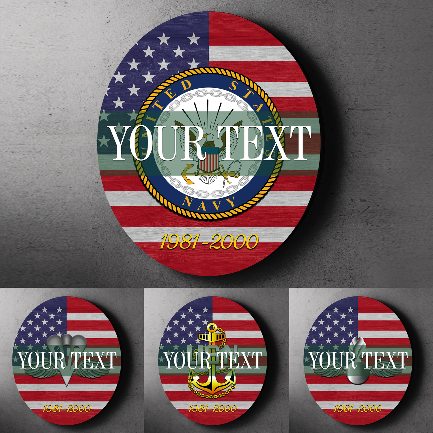 Custom Round Wood Sign, USA Flag With Military Ranks/Insignia - Personalized Name & Ranks-Round Sign-Veterans Nation