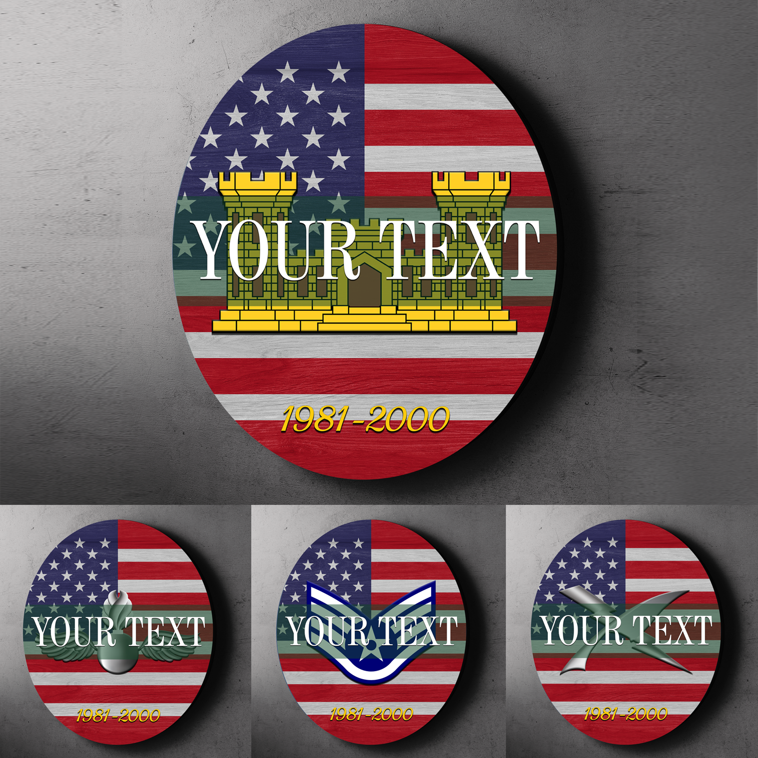 Custom Round Wood Sign, USA Flag With Military Ranks/Insignia - Personalized Name & Ranks-Round Sign-Veterans Nation