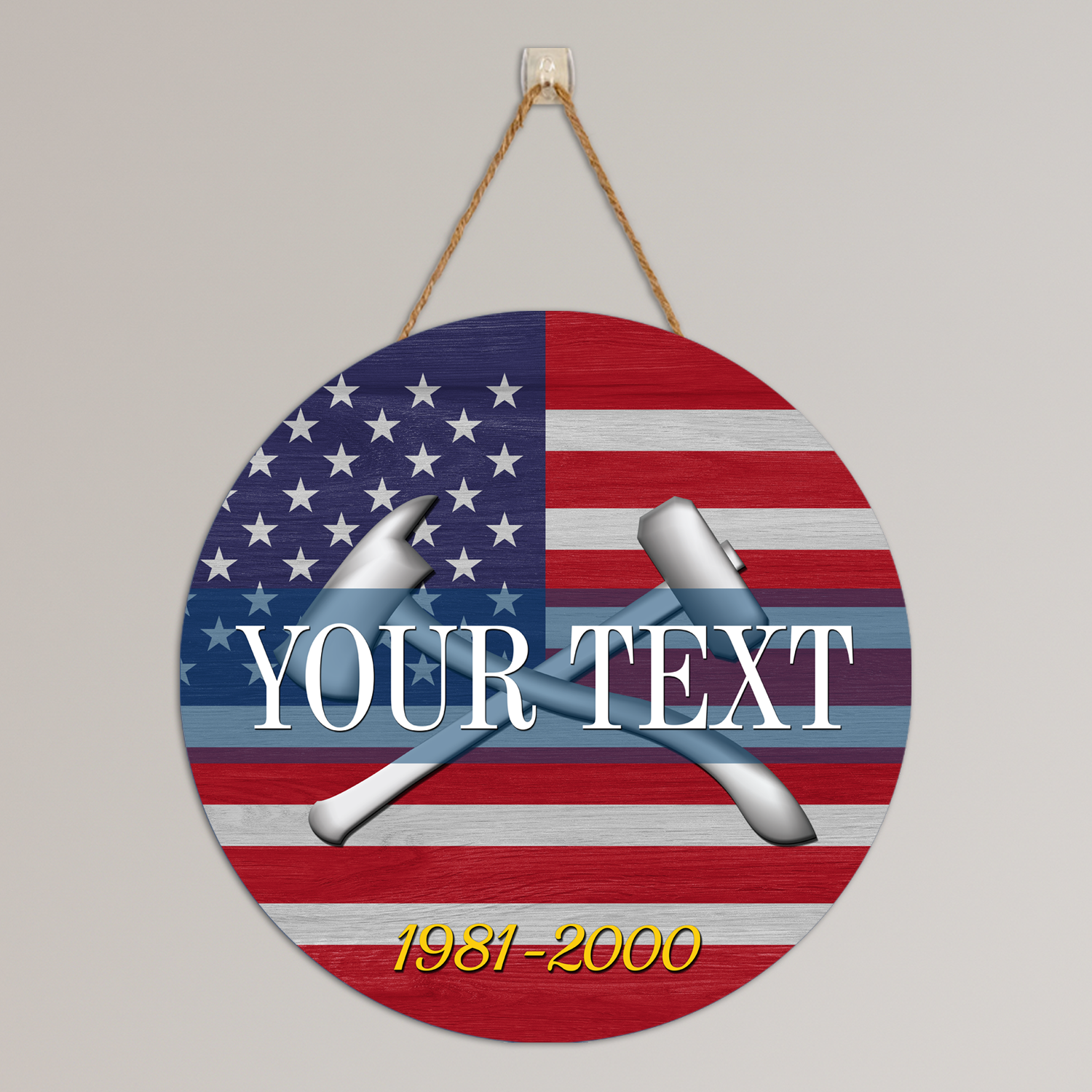 Custom Round Wood Sign, USA Flag With Military Ranks/Insignia - Personalized Name & Ranks-Round Sign-Veterans Nation